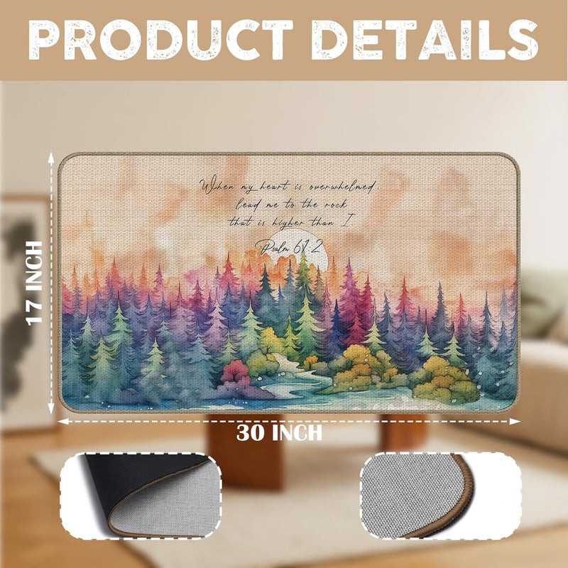 GTYNU Watercolor Forest Christian Doormat 17 x 30, Inspirational Bible Verse Door Mats,Psalm 61:2 Scripture Decor Door Mat - Image 3